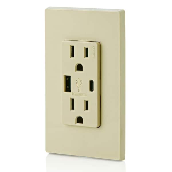15 Amp Decora Tamper-Resistant Duplex Outlet with Type A and C USB Charger, Ivory T5633-I