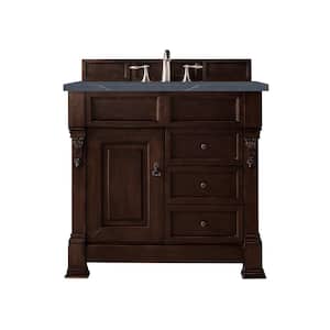 Brookfield 36 in. Single Bath Vanity in Burnished Mahogany with Quartz Vanity Top in Charcoal Soapstone with White Basin