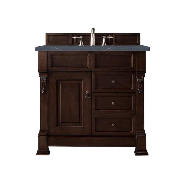 James Martin Vanities Brookfield 36 in. Single Bath Vanity in Burnished Mahogany with Quartz Vanity Top in Charcoal Soapstone with White Basin