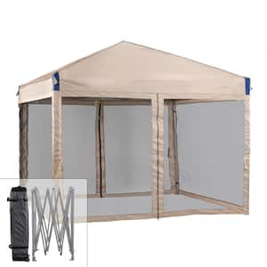 12 ft. x 12 ft. Pop Up Canopy Tent with Removable Mesh Sidewall,with Roller Bag-Brown