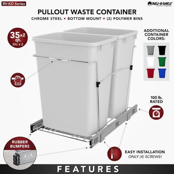 Black Double Pull Out Trash Can 35 Qt for Kitchen