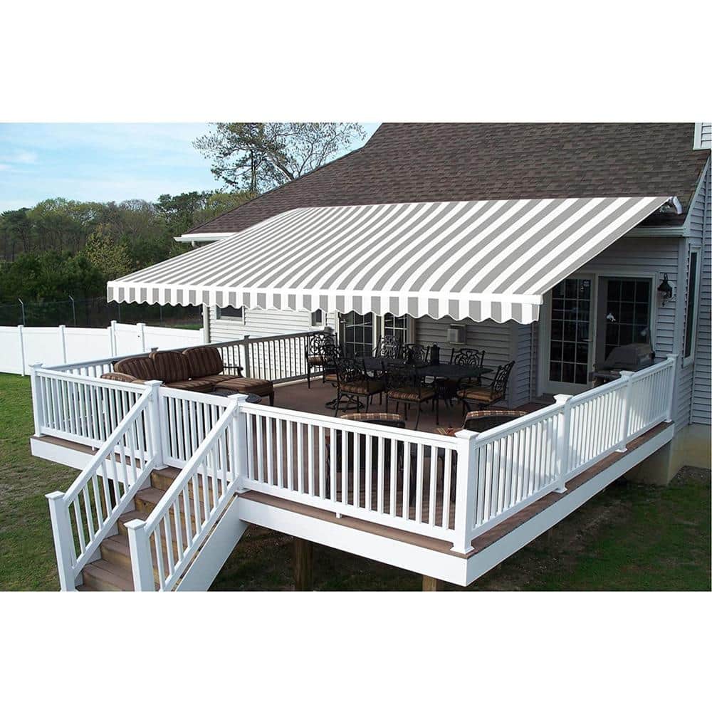 Gray and White Striped Polyester Retractable Awning Fabric Replacement