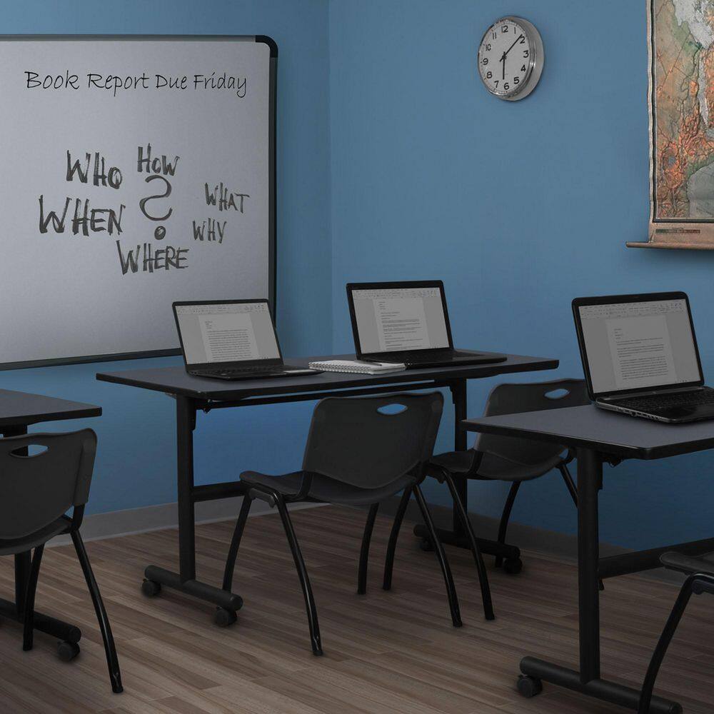 Kobe 60 in x 24 in. Grey Flip-Top Training Nesting Table Desk, 2 M Stack Chairs-Black price history on PriceWatchPro