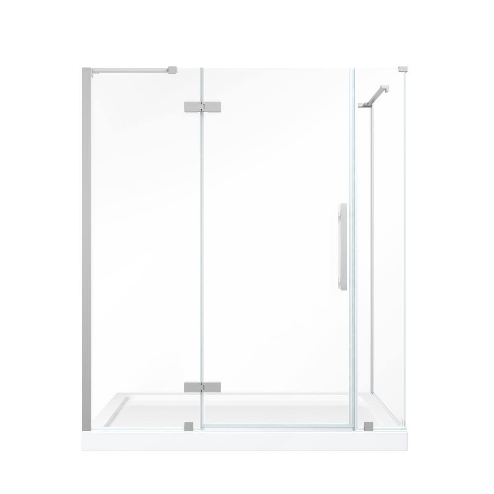 Tampa 60" Satin Nickel Frameless Corner Shower Kit with Acrylic Base