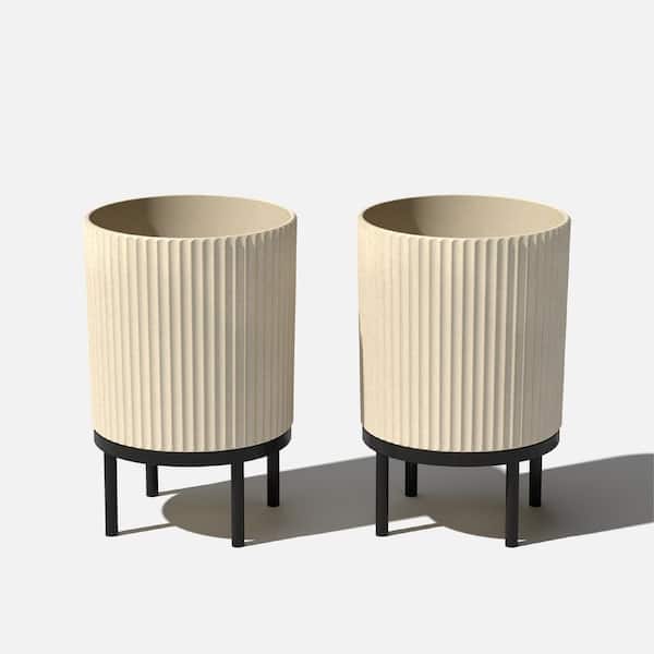 Veradek Demi 16 in. Raised with Stand Round Sand Plastic Planter with Black Stand (2-Pack)