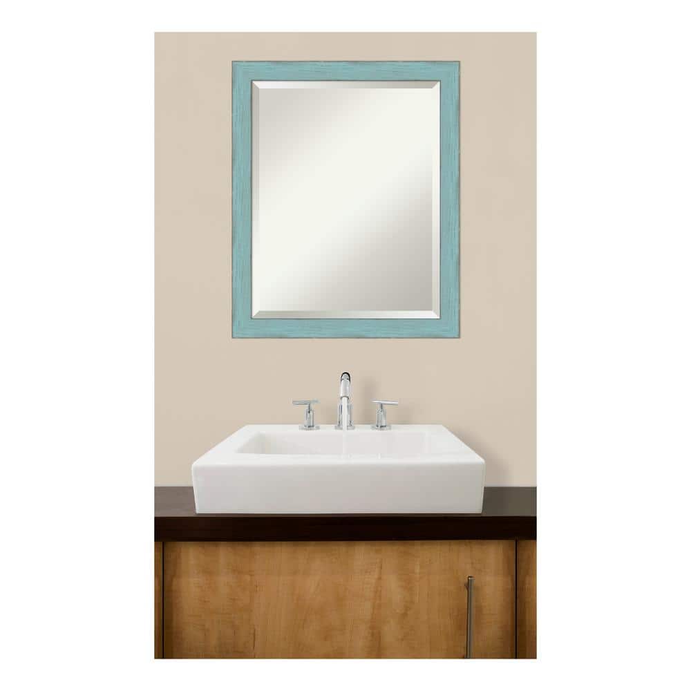 Medium Sky Blue Rustic Wood Beveled Wall Mirror