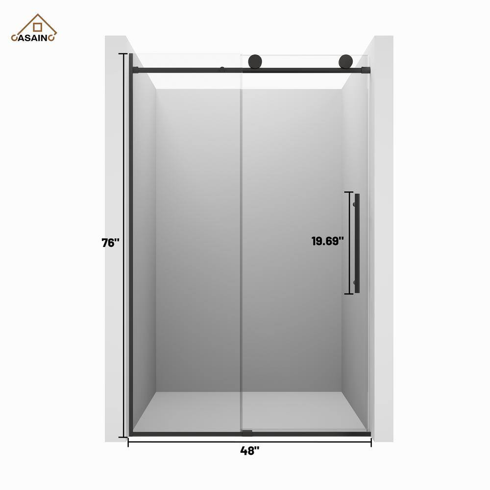 Matte Black Frameless Sliding Shower Door with Clear Tempered Glass