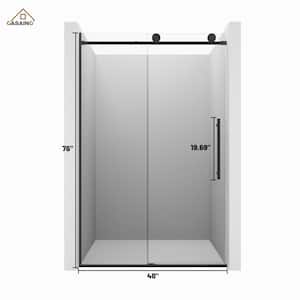 48 in. W x 76 in. H Sliding Frameless Shower Door in Matte Black Finish with Soft-closing and Tempered Clear Glass