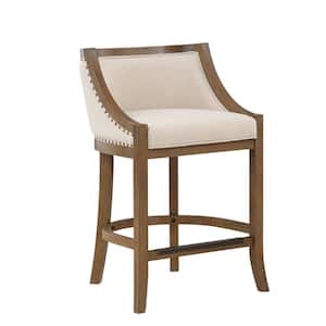Houston 36.25 in. High Warm Brown Curved Back Wood 26 in. Seat Height Bar Stool with Fabric Seat and Back