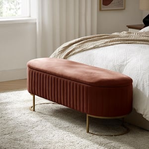 Drotar Burn-brick Modern Storage Bench with Metal Base 50.5 in.
