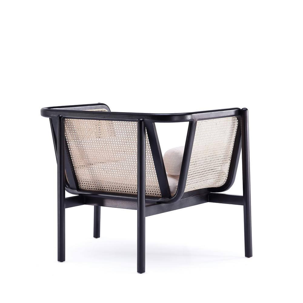 Versailles Barrel Accent Chair in Black & Cream with Rattan Back
