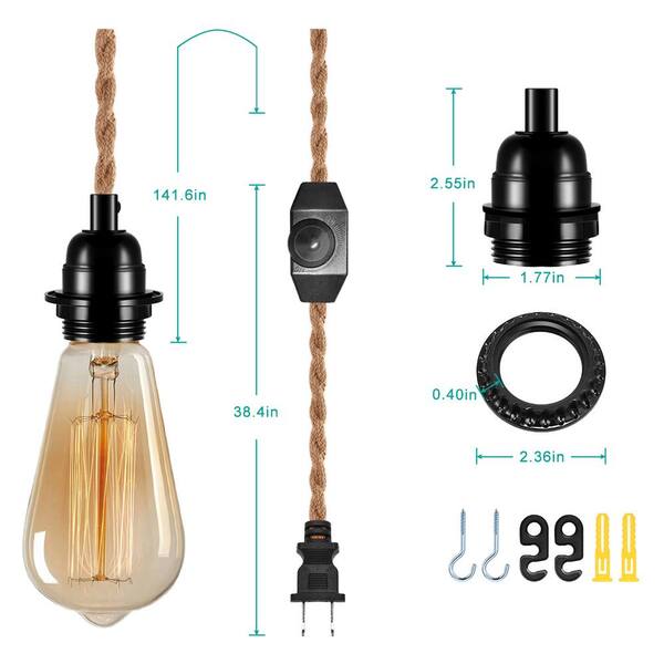 Vintage Edison Socket plug in Pendant Light Kit Cord with Dimmer Switch Hanging 
