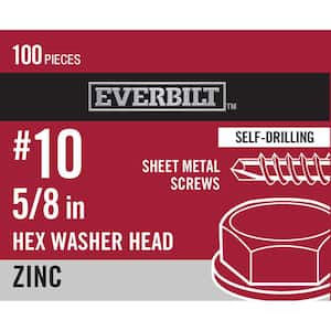#10 x 5/8 in. Zinc Plated Hex Head Sheet Metal Screw (100-Pack)