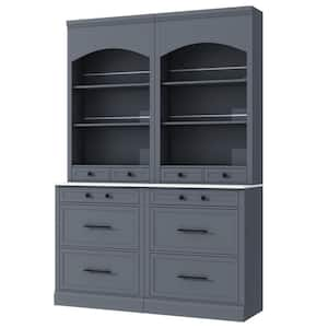 Gray Freestanding Kitchen Pantry Tall Kitchen Hutch Cabinet with 5 Storage Drawers and Adjustable Shelf (Set of 2)