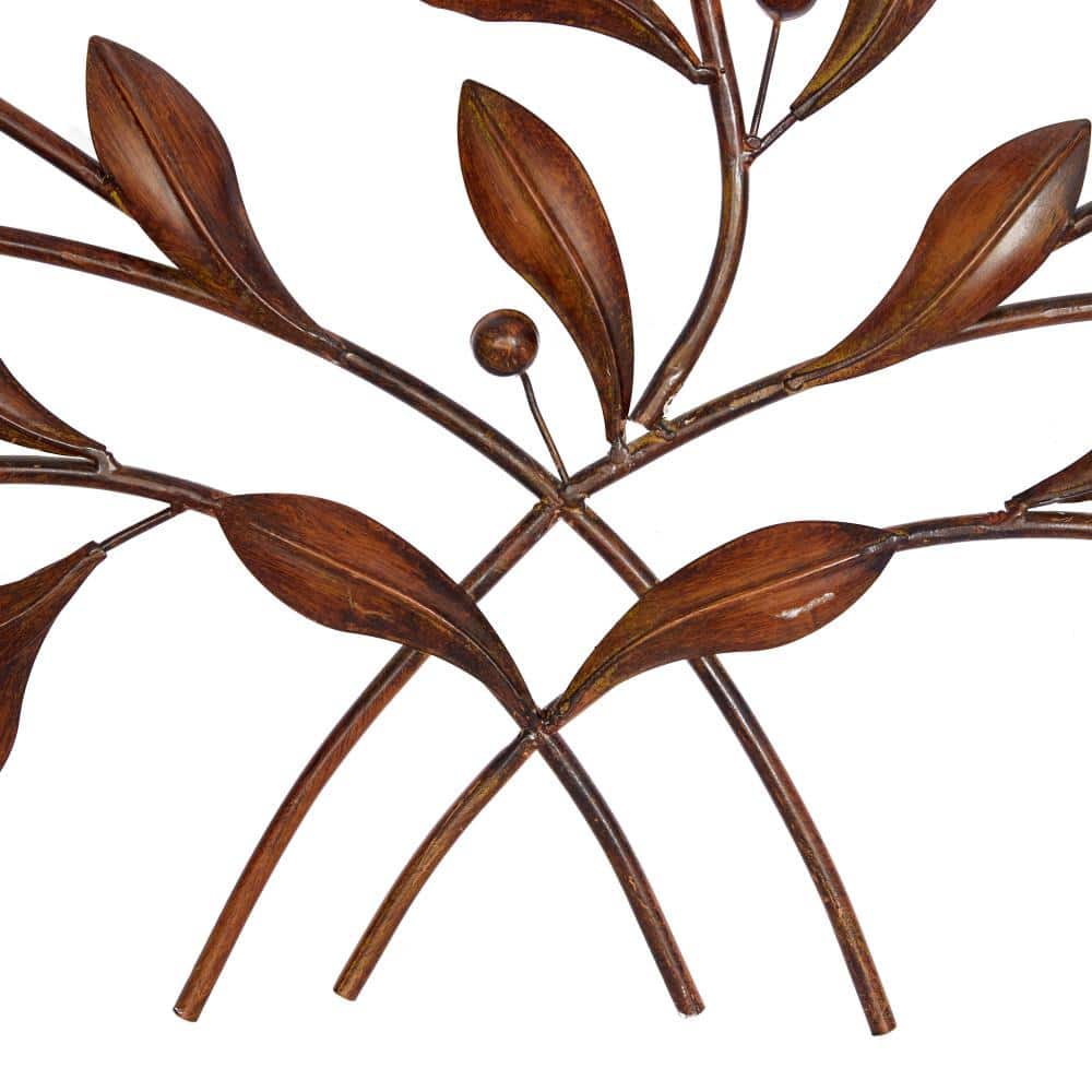 Brown Metal Leaf Branch Wall Sculpture with Brushed Finish