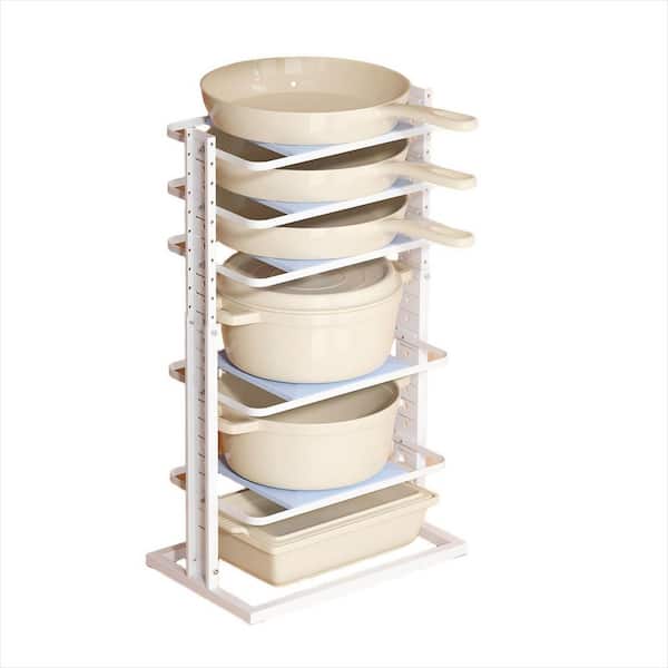 6-Tier Iron Heavy Duty Pan Pot Organizers, Adjustable 14 in. to 24.57 in. for under Cabinet, White