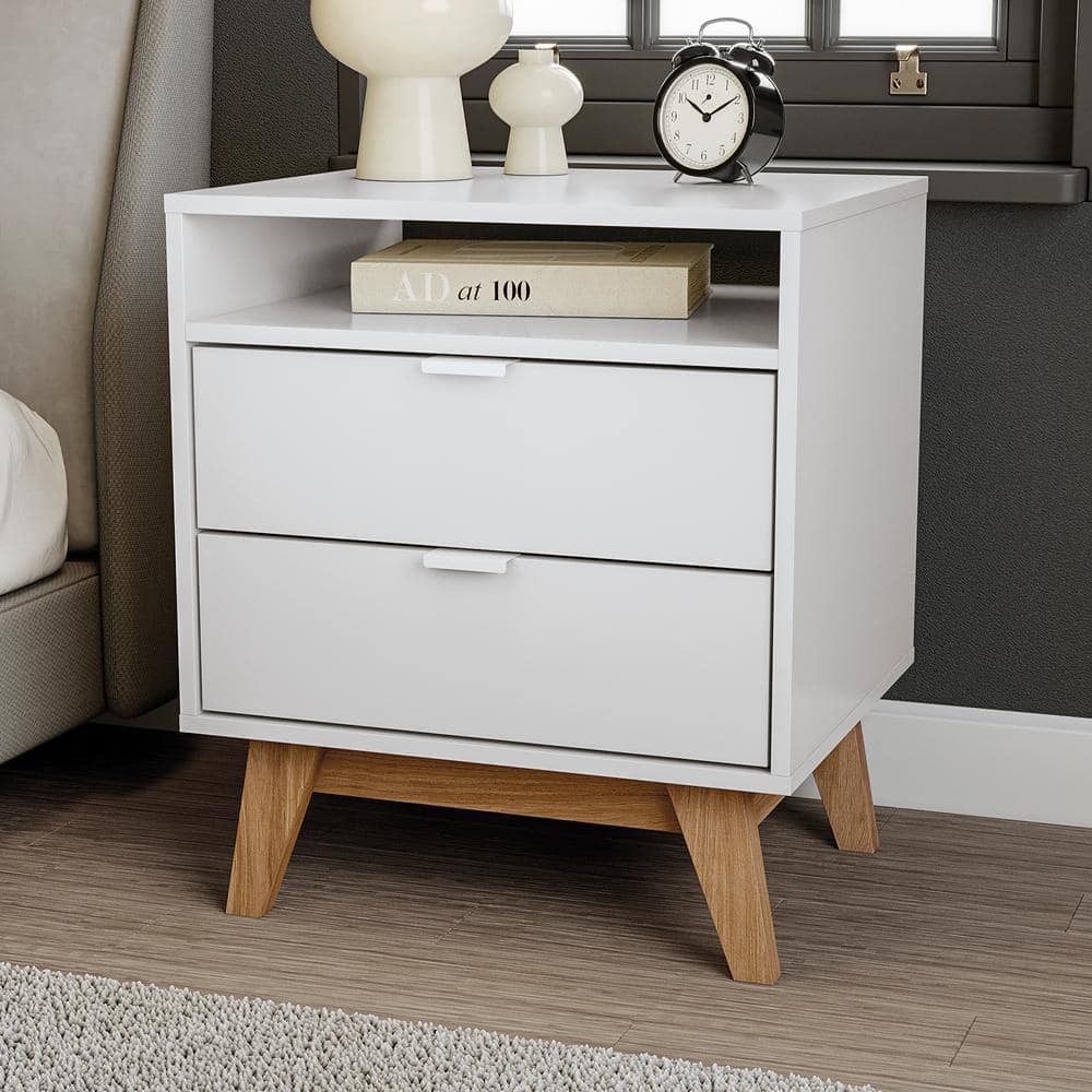 Meridian 2-Drawer Nightstand with Niche- In White/Light Brown - (24.40in. H x 21.25in. W x17.71 in. D)