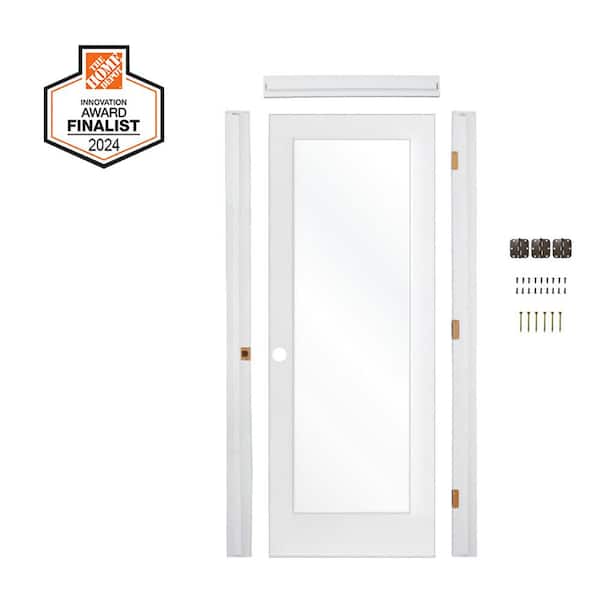 Krosswood Doors DIY 28 in. x 80 in. 1-Lite Right-Hand Clear Glass Solid Core MDF Primed Single Interior Door Kit w/ Quick Assemble Jamb