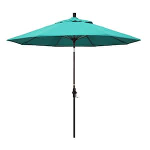 9 ft. Bronze Aluminum Market Collar Tilt Crank Lift Patio Umbrella in Aruba Sunbrella