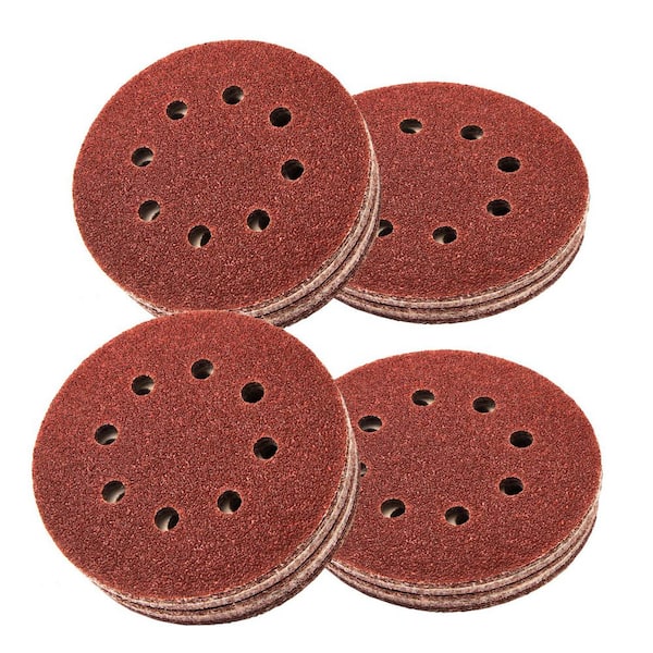 5 in. 8 Hole Hook and Loop Sanding Discs, 40 Grit, Sandpaper for Random Orbital, Palm, Air, Pneumatic Sander (100PK)