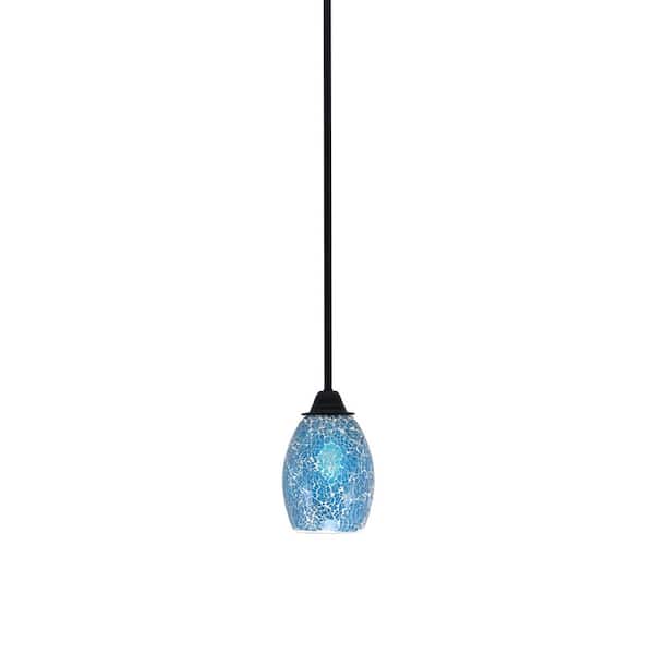 Unbranded Madison 100-Watt 1-Light Matte Black Shaded Pendant Light with 5 in. Turquoise Fusion Shade, No Bulb Included