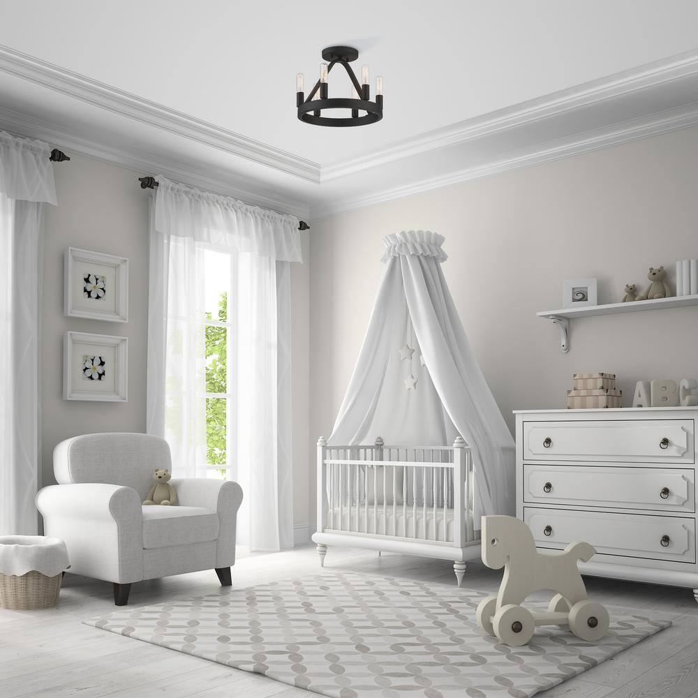 Modern Carousel Black Steel 6-Light Semi-Flush Ceiling Light