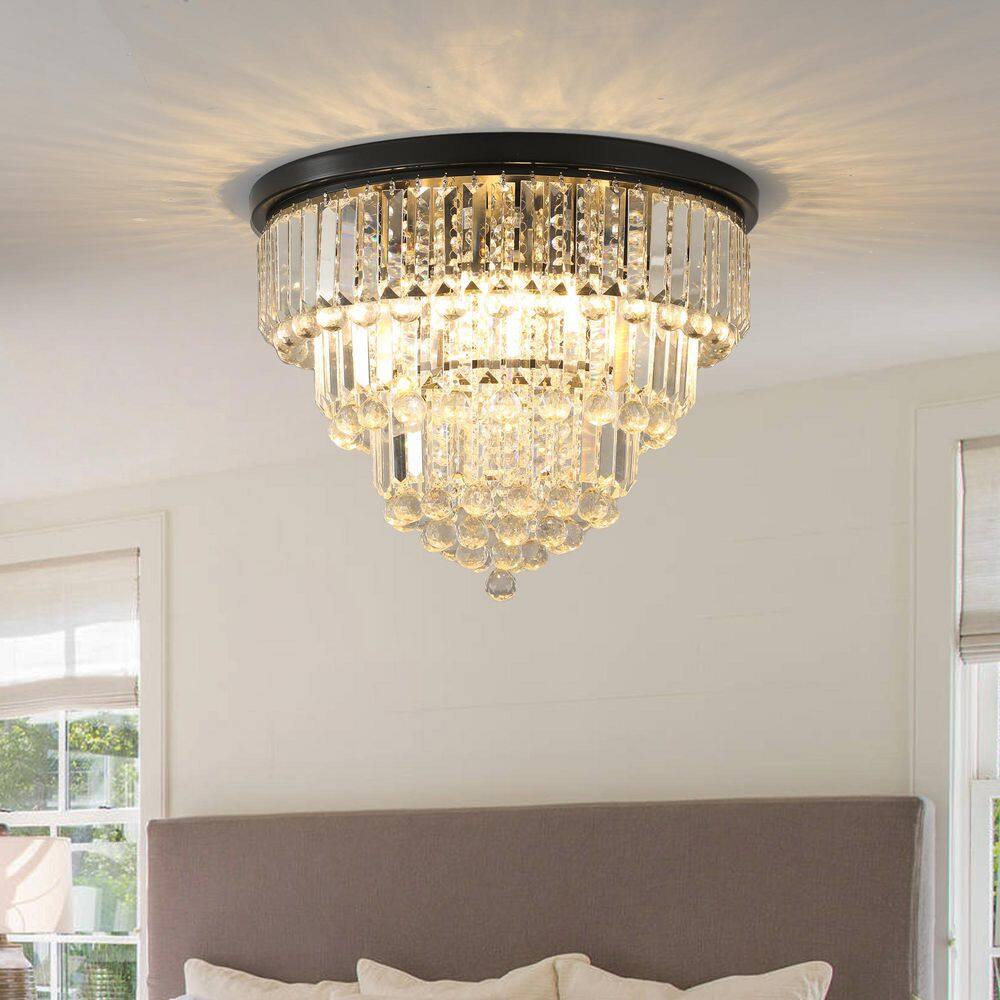 20 in. 6-Light Black Modern Classic Crystal Flush Mount Ceiling Light with Tiered Crystal for Dining Room Foyer price history on PriceWatchPro