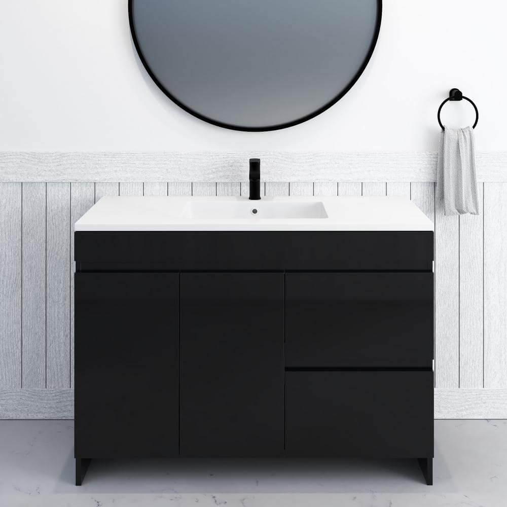 Mace 48 in W x 20 D x 35 in H Single Sink Bath Vanity Right Side Drawers In Glossy Black W Acrylic Integrated Countertop price history on PriceWatchPro