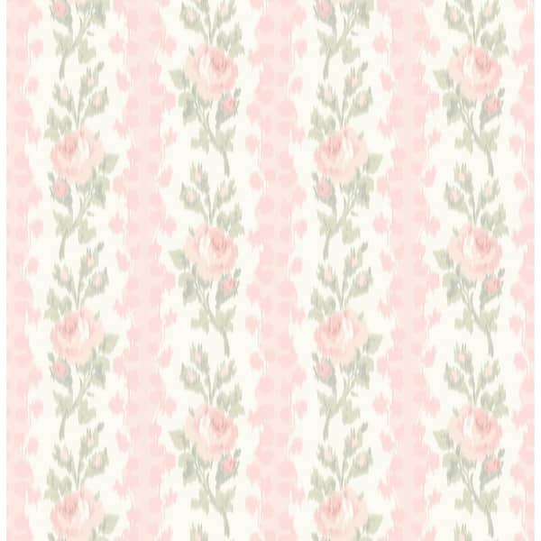 Blooming Heirloom Marie Pink Rose Stripe Wallpaper Sample