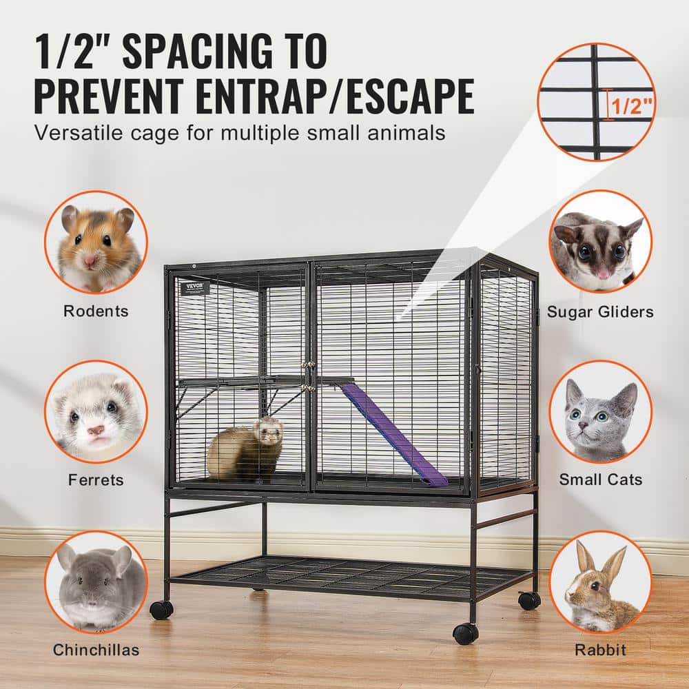 39" Black Metal 2-Tier Rolling Small Animal Cage