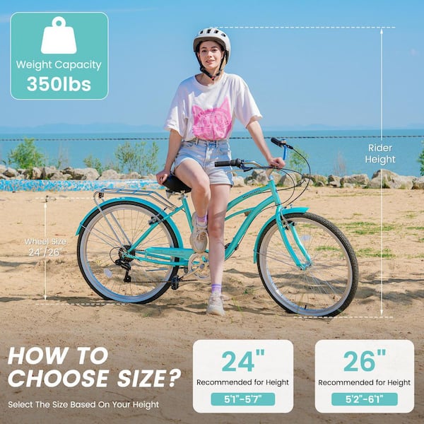 BOZTIY Beach Cruiser Bike for Women and Men 26 7-Speed Adult