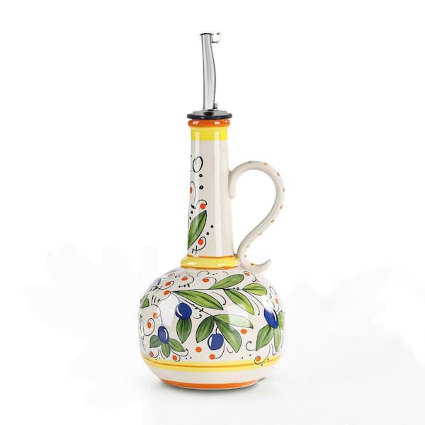 18 oz. Ceramic Oil Dispenser Bottle with Stainless Steel Spout and Handle for Kitchen, Vinegar, Dressings