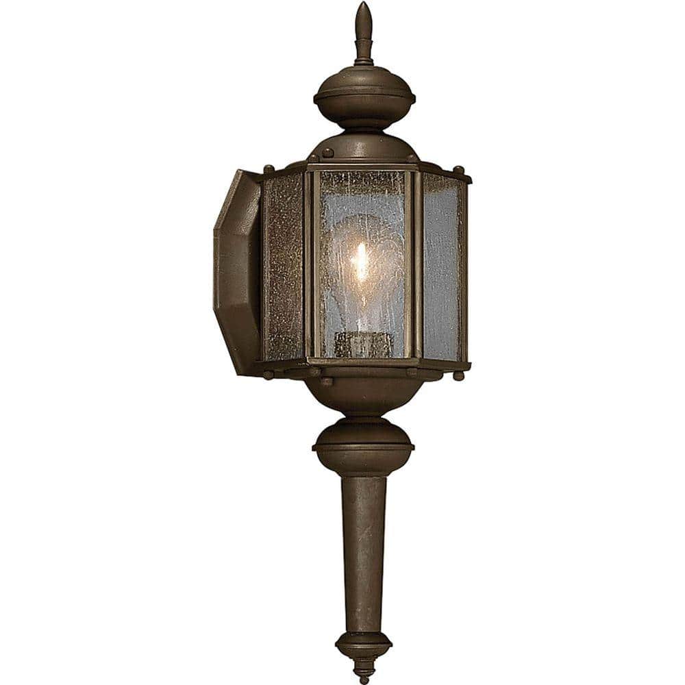 Roman Coach Collection 1-Light Antique Bronze Clear Seeded Glass Traditional Outdoor Small Wall Lantern Light price history on PriceWatchPro