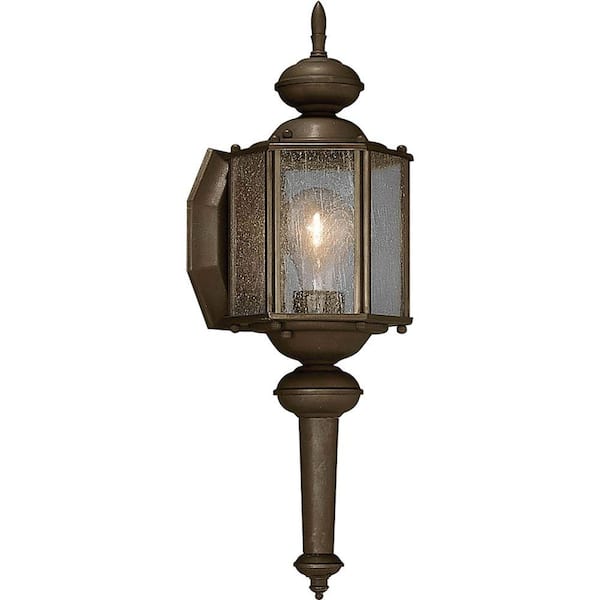 Roman Coach Collection 1-Light Antique Bronze Clear Seeded Glass Traditional Outdoor Small Wall Lantern Light
