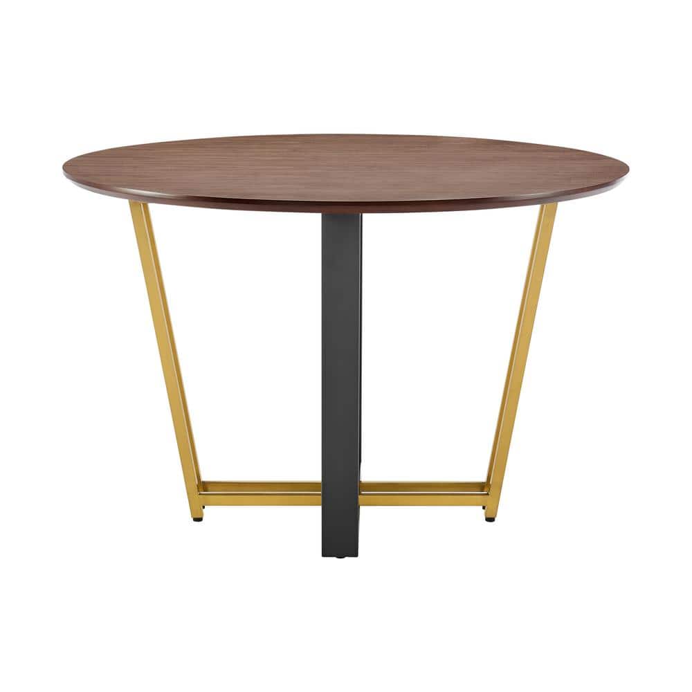 Joana 48'' Walnut Round Dining Table with Gold and Black Iron Base