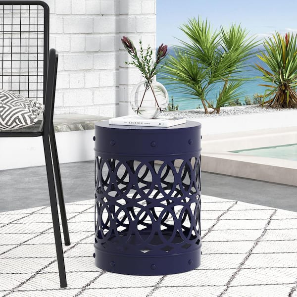 CHRISTOPHER KNIGHT HOME Holt Navy Blue Cylindrical Metal Outdoor Side Table