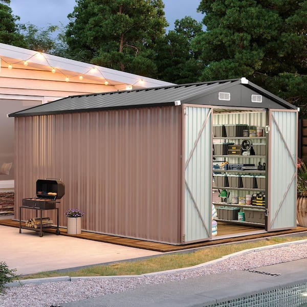 Sizzim 8 x 12 ft. Black Metal Storage Shed with Lockable
