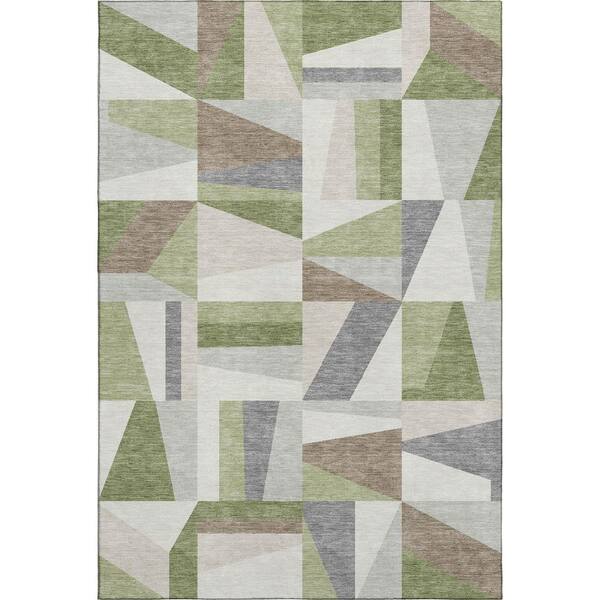 Mayfield Premium Machine Washable Abstract AMF2327 Aloe 9 ft. x 12 ft. Area Rug