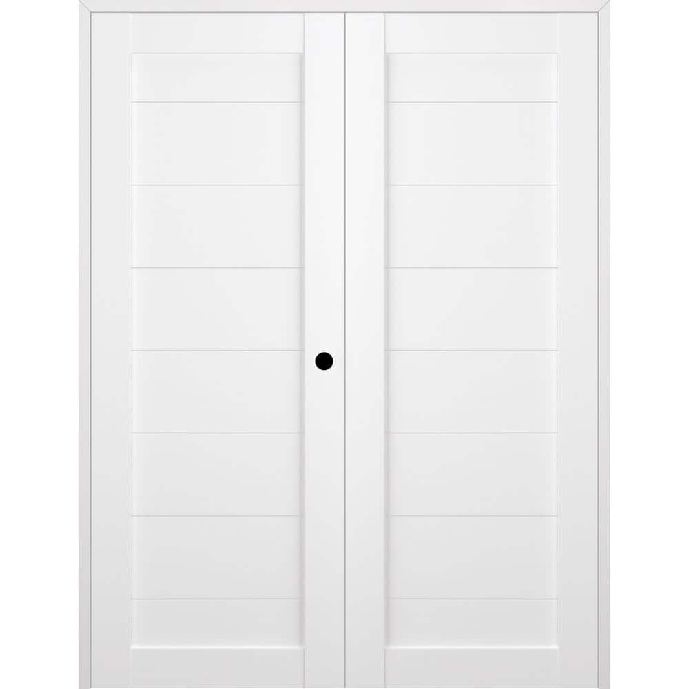 Ermi 56 in. x 80 in. Left Hand Active Bianco Noble Finished Wood Composite Double Prehung Interior Door price history on PriceWatchPro