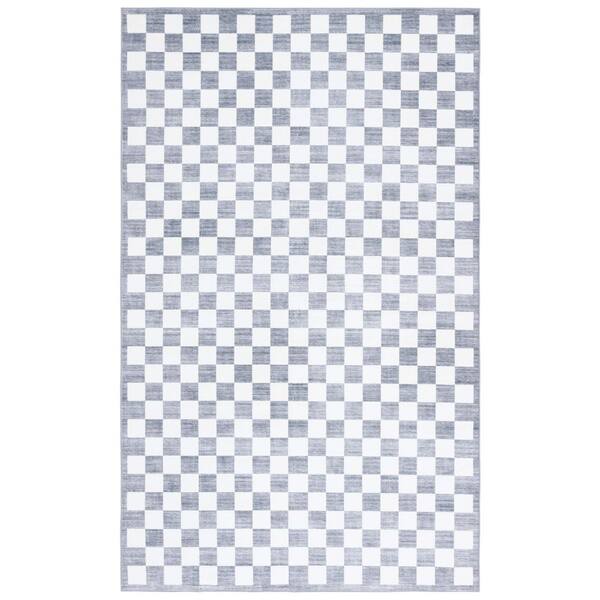 Santa Clara 4 ft. x 6 ft. Ivory/Gray Check Washable Area Rug