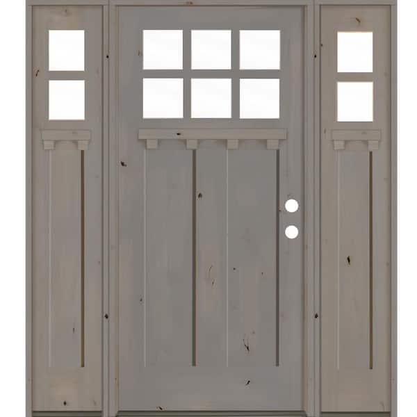 Krosswood Doors 60 in. x 80 in. Craftsman Alder 2-Panel Left-Hand/Inswing 6-Lite Clear Glass DS Grey Stain Wood Prehung Front Door DSL