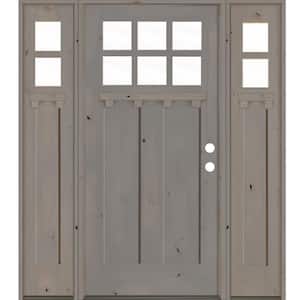 64 in. x 80 in. Craftsman Alder Left Hand Clear 6-Lite Clear Glass Grey Stain Wood Prehung Front Door with Sidelites