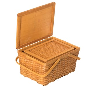 Woodchip Picnic Storage Basket with Cover and Movable Handles, Set of 2