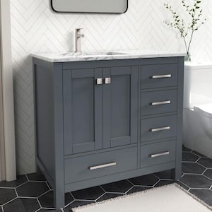 Anneliese 36 in. W x 21 in. D x 35 in. H Single Sink Freestanding Bath Vanity in Charcoal Gray with Carrara Marble Top