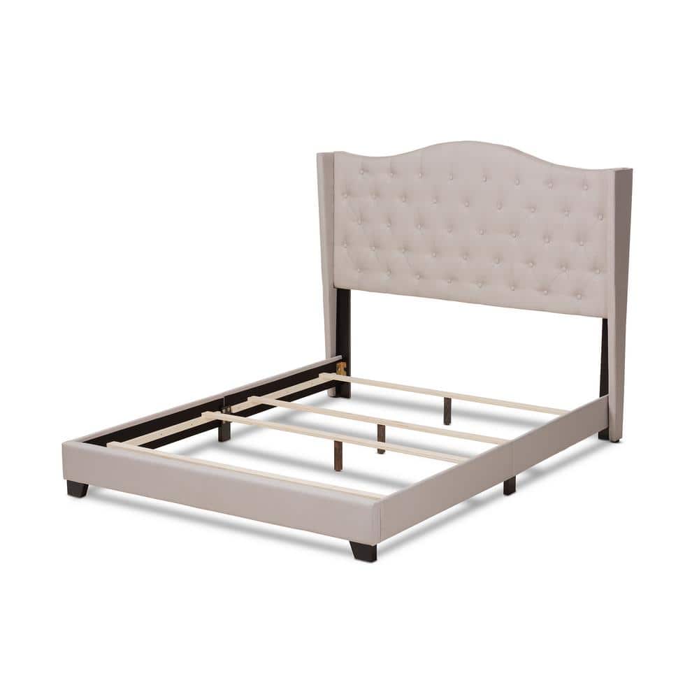 Contemporary Beige Queen Upholstered Bed with Tufted Headboard