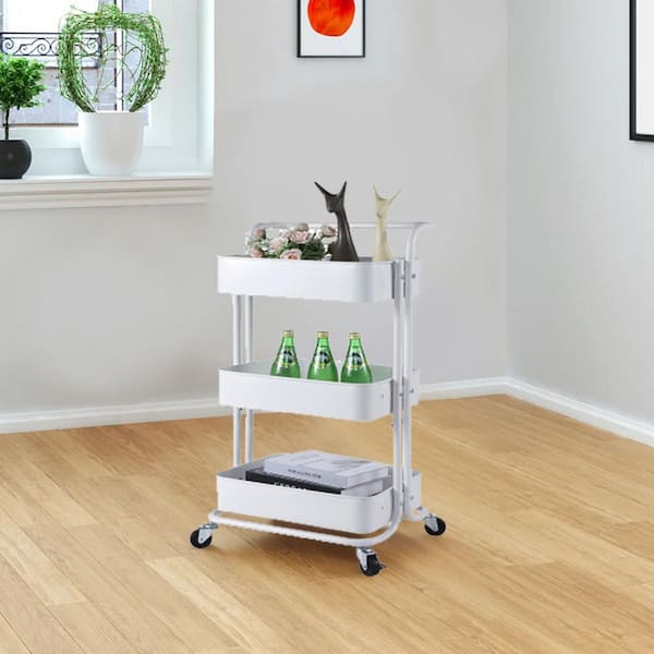 3 Tier Rolling Storage Utility Cart, Heavy Duty Craft Cart With Wheels And  Handle, White Quick Shipping Available at Unique Piece Furniture Dallas &  Acworth