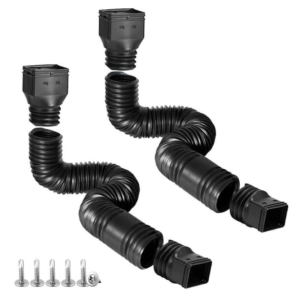 2 Pack Black Rain Gutter Downspout Extensions Flexible, Drain Downspout Extender, Extendable from 21 in. to 68 in.