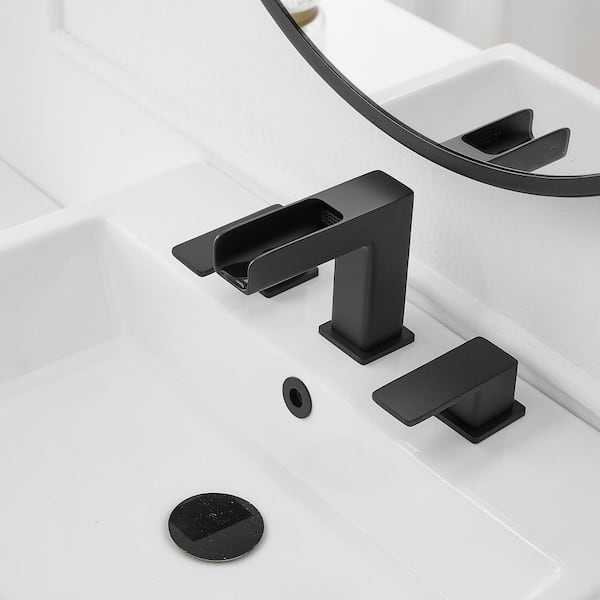 8 in. Widespread Double Handle Bathroom Faucet with Drain Kit Included in Matte Black
