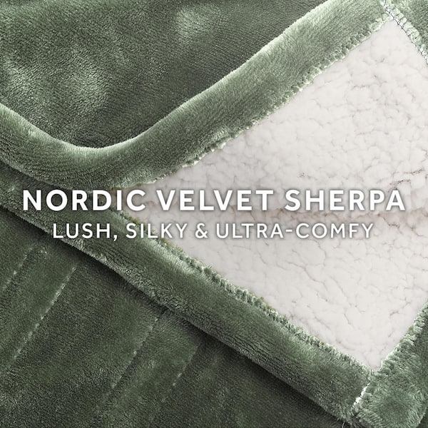 Sunbeam 50 in. x 60 in. Extra Cozy Nordic Velvet Reverse Sherpa Heated  Throw Electric Blanket, Sage 12540 - The Home Depot