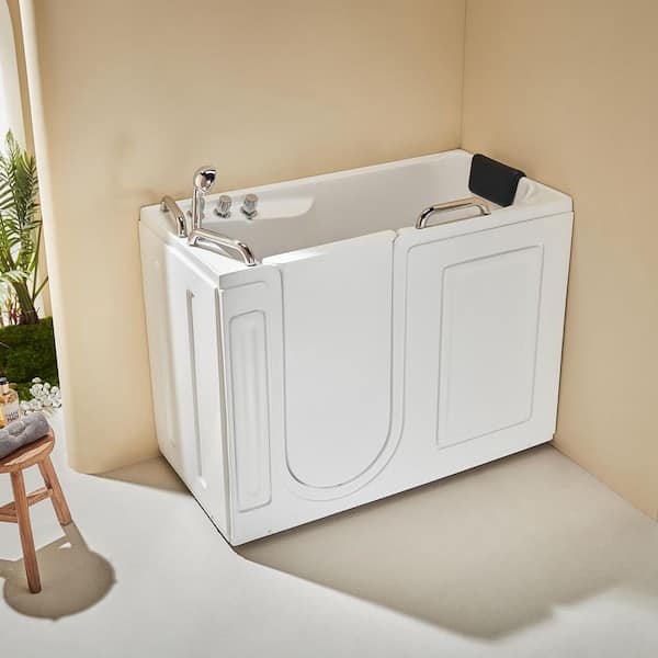 52.5 in. x 26.5 in. Left Drain Quick Fill Walk-in Soaking Bathtub in White/Chrome